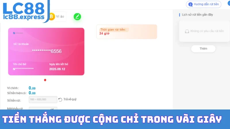 Tiền thắng được cộng chỉ trong vài giây